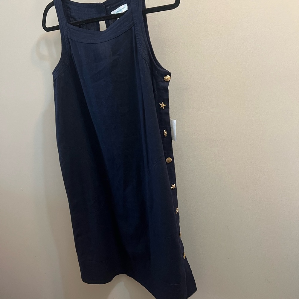 New Cynthia Rowley Navy Sleeveless Dress Sea Shell Button Side Size S